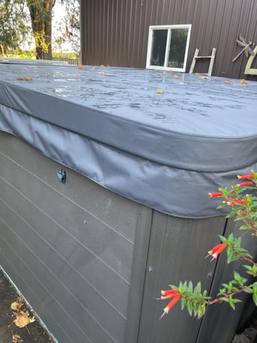 Customer photo review of custom swim spa covers