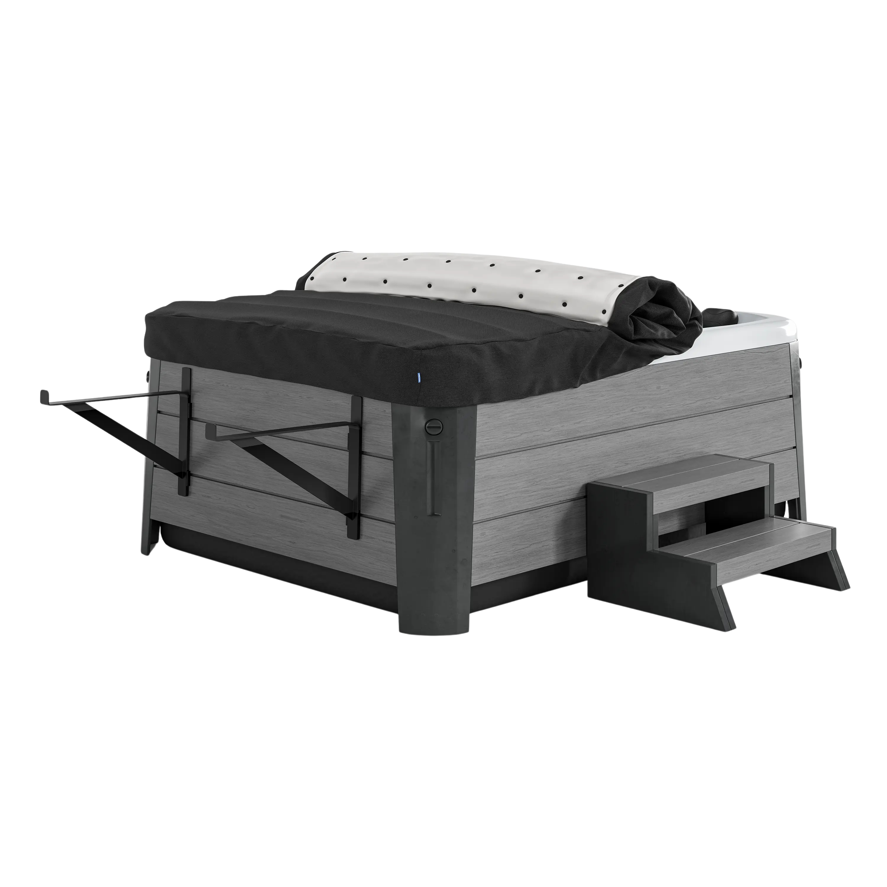 Open rollaway hot tub cover, Black AquaTEX, transparent background