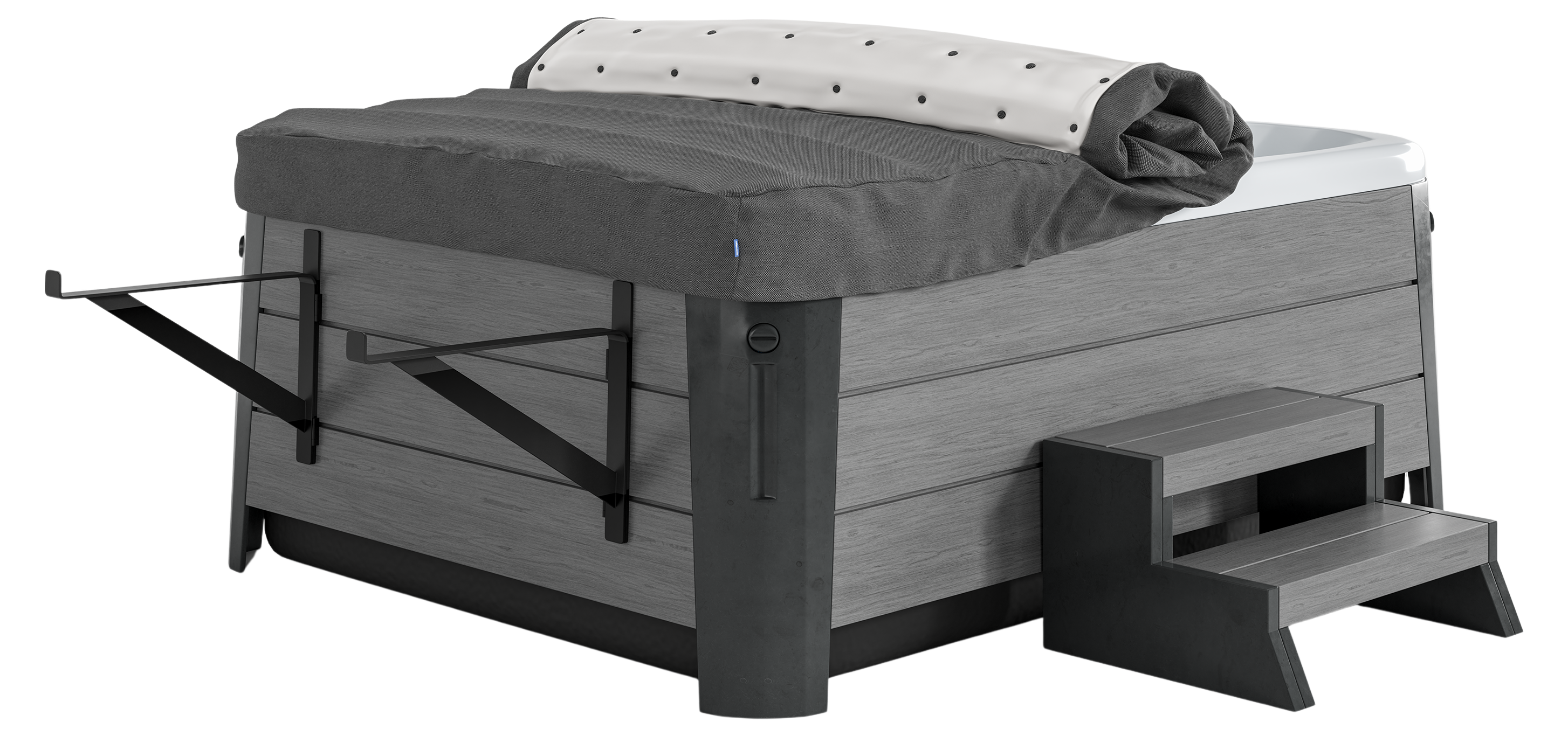 Open rollaway hot tub cover, Charcoal AquaTEX, wide crop